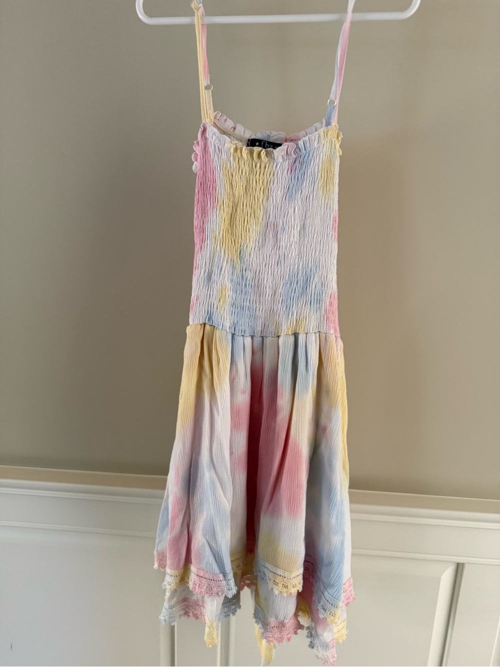 Girls' Pastel Tie-Dye Smocked Sundress with Lace Trim